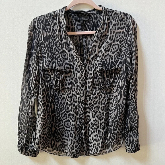 BCBG MAXAZRIA Anderson Silk Button Up Top Womens Small Leopard Shirt Blouse - Picture 5 of 11
